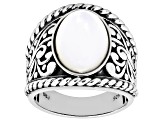 Pre-Owned White Mother-Of-Pearl Oxidized Sterling Silver Ring