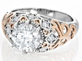 Pre-Owned Moissanite Platineve And 14k Rose Gold Over Silver Ring 2.14ctw DEW