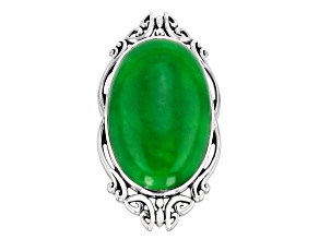 Pre-Owned Oval Green Jadeite Sterling Silver Ring