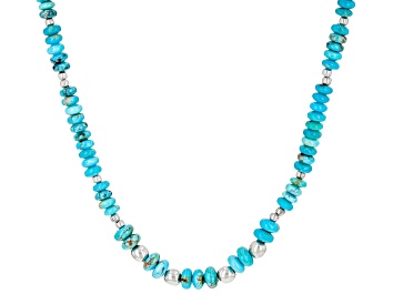 Picture of Pre-Owned Sleeping Beauty Turquoise Rhodium Over Sterling Silver 18" Beaded Necklace