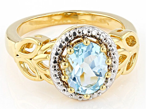 Pre-Owned Sky Blue Topaz 18k Yellow Gold Over Bronze Ring 2.13ct