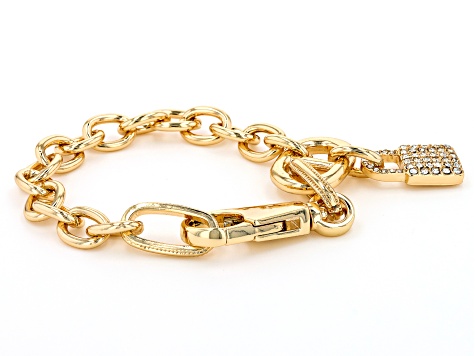 Pre-Owned Crystal Gold Tone Pave Lock Bracelet & Earring Set - P5260