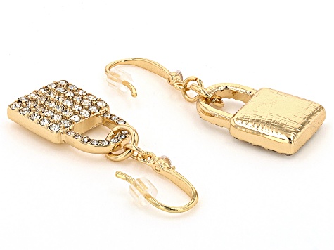 Pre-Owned Crystal Gold Tone Pave Lock Bracelet & Earring Set - P5260