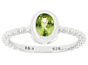 Picture of Pre-Owned Green Peridot Rhodium Over Sterling Silver Solitaire Ring 0.72ct