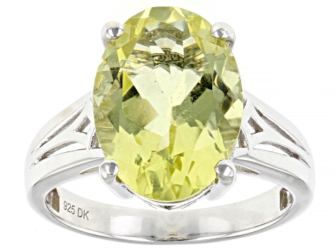 Pre-Owned Green Gold Quartz Rhodium Over Sterling Silver Solitaire Ring 4.51ct