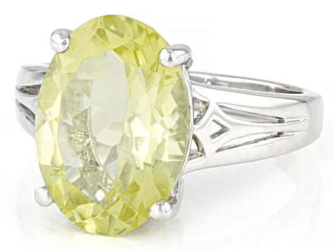 Pre-Owned Green Gold Quartz Rhodium Over Sterling Silver Solitaire Ring 4.51ct