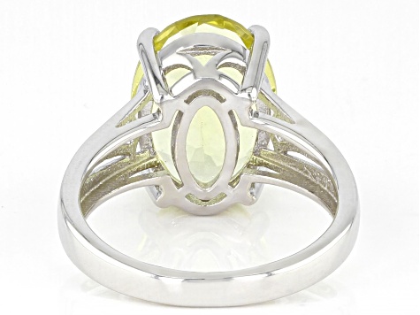 Pre-Owned Green Gold Quartz Rhodium Over Sterling Silver Solitaire Ring 4.51ct