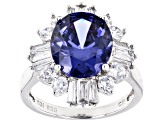 Pre-Owned Blue And White Cubic Zirconia Rhodium Over Sterling Silver Ring 11.22ctw