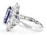 Pre-Owned Blue And White Cubic Zirconia Rhodium Over Sterling Silver Ring 11.22ctw