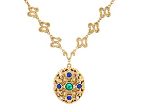 Pre-Owned Multi-Color Crystal Gold Tone Locket Necklace