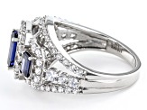 Pre-Owned Blue And White Cubic Zirconia Rhodium Over Sterling Silver Ring 5.15ctw