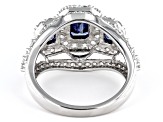 Pre-Owned Blue And White Cubic Zirconia Rhodium Over Sterling Silver Ring 5.15ctw