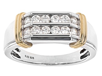 Picture of Pre-Owned Moissanite platineve and 14k yellow gold over platineve mens ring .72ctw DEW.