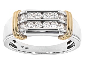 Pre-Owned Moissanite platineve and 14k yellow gold over platineve mens ring .72ctw DEW.
