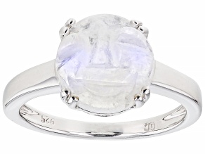 Pre-Owned Carved Rainbow Moonstone Rhodium Over Sterling Silver Ring