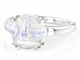 Pre-Owned Carved Rainbow Moonstone Rhodium Over Sterling Silver Ring