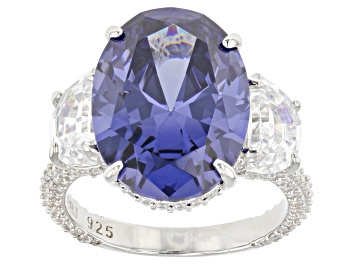 Picture of Pre-Owned Blue And White Cubic Zirconia Platinum Over Sterling Silver Ring 19.81ctw