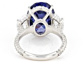 Pre-Owned Blue And White Cubic Zirconia Platinum Over Sterling Silver Ring 19.81ctw
