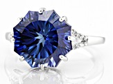 Pre-Owned Blue Lab Created Sapphire With White Zircon Rhodium Over Sterling Silver Ring 6.87ctw