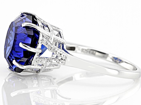 Pre-Owned Blue Lab Created Sapphire With White Zircon Rhodium Over Sterling Silver Ring 6.87ctw