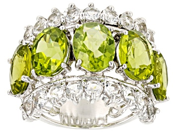Picture of Pre-Owned Green Peridot Rhodium Over Sterling Silver Ring 12.00ctw