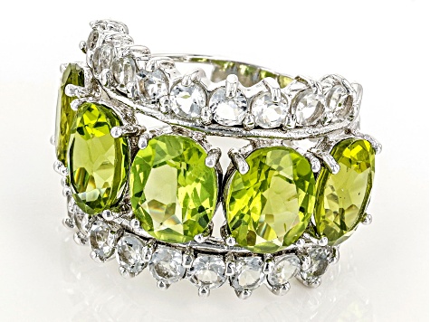 Pre-Owned Green Peridot Rhodium Over Sterling Silver Ring 12.00ctw