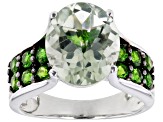 Pre-Owned Green Prasiolite Rhodium Over Sterling Silver Ring 4.58ctw