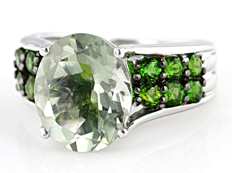 Pre-Owned Green Prasiolite Rhodium Over Sterling Silver Ring 4.58ctw