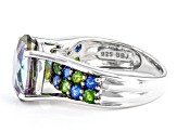 Pre-Owned Green Mystic Fire® Topaz Rhodium Over Sterling Silver Ring 6.10ctw