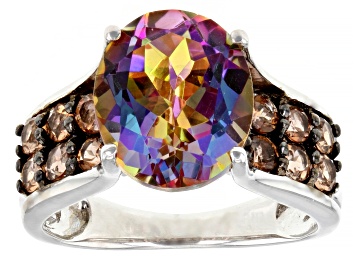 Picture of Pre-Owned Multicolor Quartz Rhodium Over Sterling Silver Ring 4.78ctw