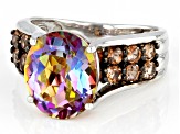 Pre-Owned Multicolor Quartz Rhodium Over Sterling Silver Ring 4.78ctw