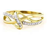 Pre-Owned White Diamond 14k Yellow Gold Over Sterling Silver Crossover Ring 0.10ctw