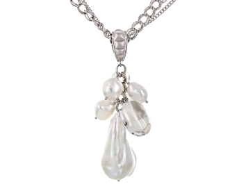 Picture of Pre-Owned Cultured Freshwater Pearl With Quartz Rhodium Over Silver Necklace 8-11mm