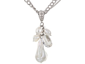 Pre-Owned Cultured Freshwater Pearl With Quartz Rhodium Over Silver Necklace 8-11mm