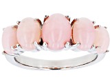 Pre-Owned Oval Pink Opal Rhodium Over Sterling Silver 5-Stone Ring