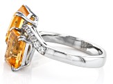 Pre-Owned Yellow Citrine With White Zircon Rhodium Over Sterling Silver Bypass Ring 3.60ctw