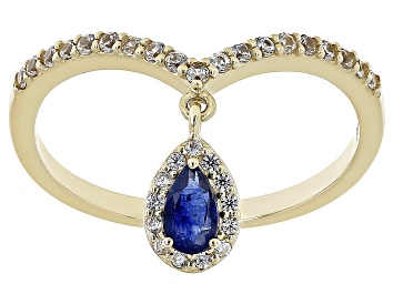 Picture of Pre-Owned Blue Mahaleo(R) Sapphire and White Zircon 10k Yellow Gold Charm Ring 0.58ctw