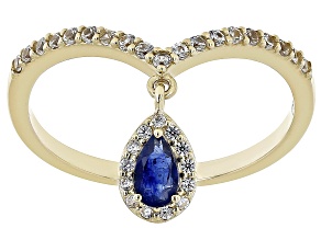 Pre-Owned Blue Mahaleo(R) Sapphire and White Zircon 10k Yellow Gold Charm Ring 0.58ctw
