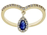 Pre-Owned Blue Mahaleo(R) Sapphire and White Zircon 10k Yellow Gold Charm Ring 0.58ctw
