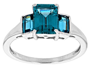 Pre-Owned Teal Lab Created Spinel Rhodium Over Sterling Silver ring 2.44ctw