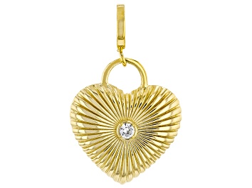 Picture of Pre-Owned White Zircon 18k Yellow Gold Over Silver Heart Charm 1.00ct