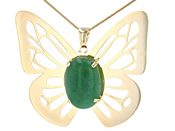 Picture of Pre-Owned Artisan Collection of Brazil™ Aventurine Gold Tone Over Brass Butterfly Necklace
