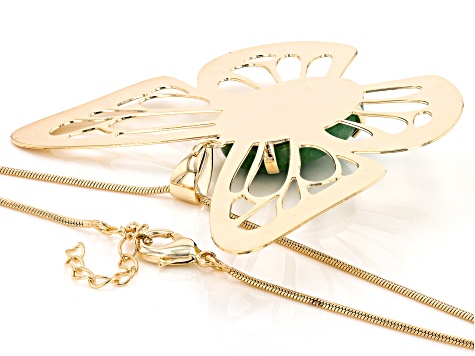 Pre-Owned Artisan Collection of Brazil™ Aventurine Gold Tone Over Brass Butterfly Necklace