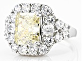 Pre-Owned Canary And White Cubic Zirconia Rhodium Over Sterling Silver Fire Cut Ring