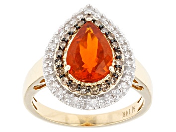 Picture of Pre-Owned Orange Mexican Fire Opal 14k Yellow Gold Ring 1.68ctw