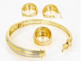 Pre-Owned White Diamond Accent 14k Yellow Gold Over Bronze Ring, Earring And Bracelet Set