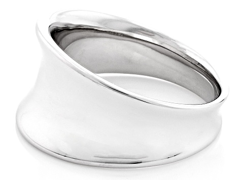 Pre-Owned Rhodium Over Sterling Silver Graduated Concave Band Ring