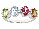 Pre-Owned Multicolor Multi-Gem Rhodium Over Sterling Silver Ring 1.91ctw