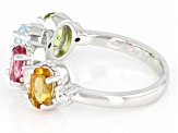 Pre-Owned Multicolor Multi-Gem Rhodium Over Sterling Silver Ring 1.91ctw