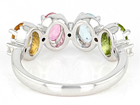 Pre-Owned Multicolor Multi-Gem Rhodium Over Sterling Silver Ring 1.91ctw